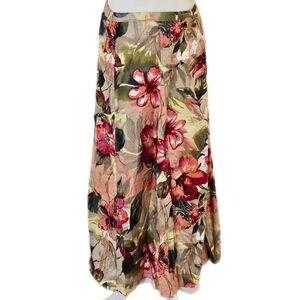Vintage Koret Green Yellow Pink Floral Print Rayon Half Circle Maxi Skirt Sz 16